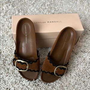 NWT- Loeffler Randall Brown Sandals with Silver Buckle